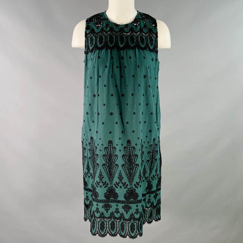 SEA NEW YORK Size 2 Green Black Cotton Lace Sleeveless Shift Dress